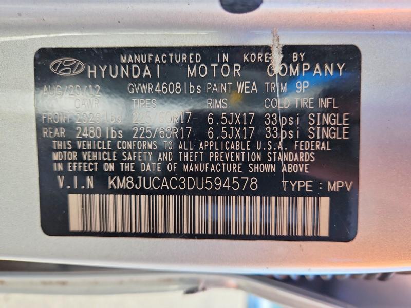 Продажа на аукционе авто 2013 Hyundai Tucson, vin: KM8JUCAC3DU594578, номер лота: 55592956