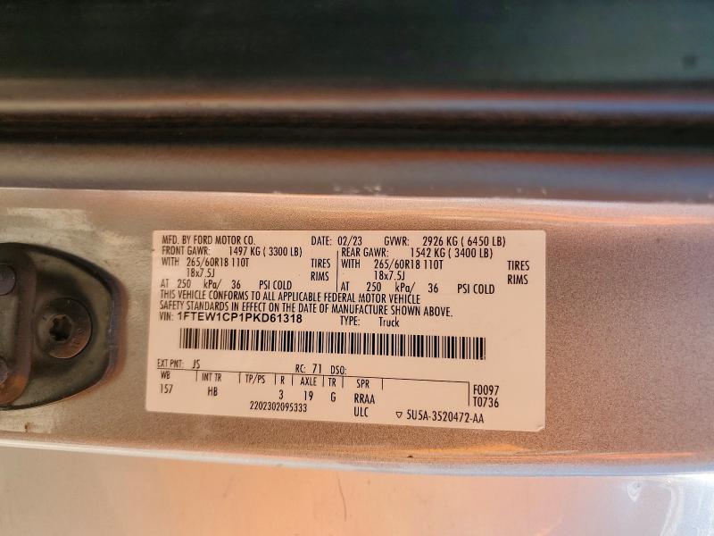 2023 Ford F150 მანქანა იყიდება აუქციონზე, vin: 1FTEW1CP1PKD61318, აუქციონის ნომერი: 56877676