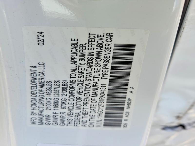 2024 Honda Accord მანქანა იყიდება აუქციონზე, vin: 1HGCY2F81RA041311, აუქციონის ნომერი: 57737466