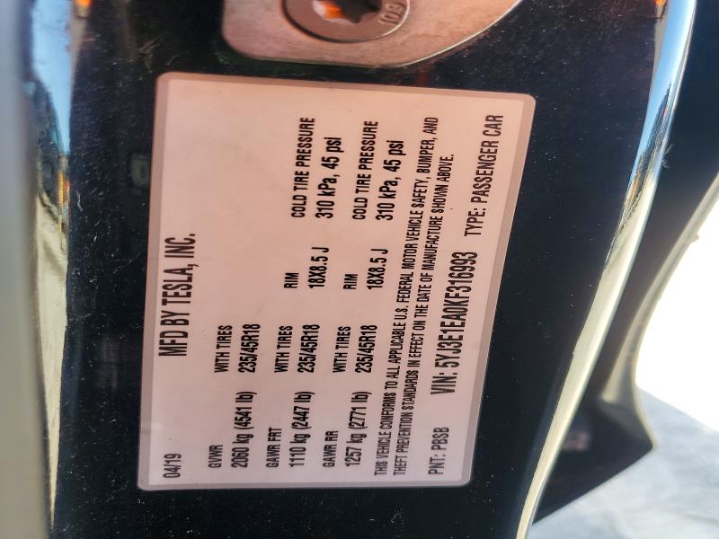 Aukcja sprzedaży 2019 Tesla Model 3, vin: 5YJ3E1EA0KF316993, numer aukcji: 57648196