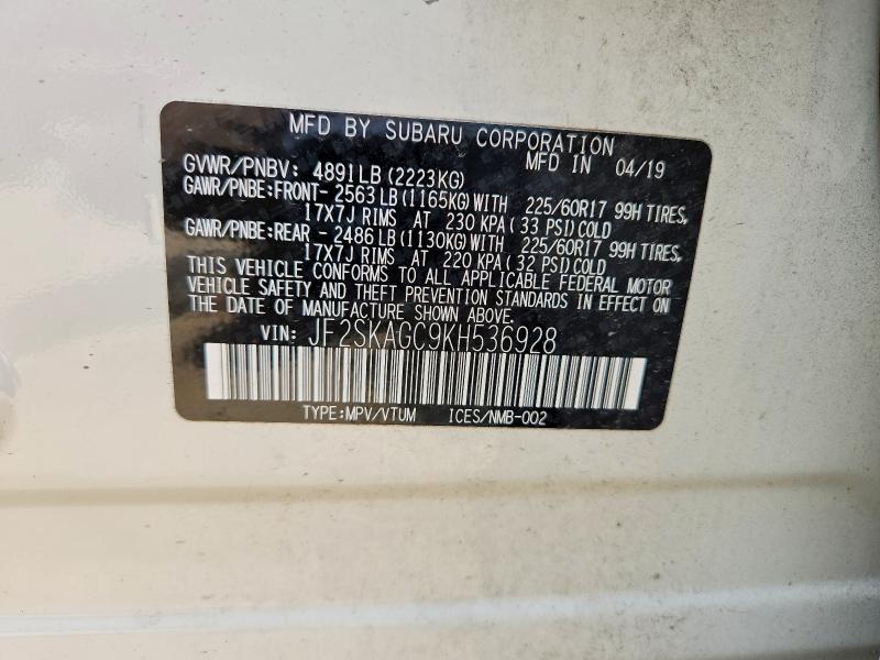 Aukcja sprzedaży 2019 Subaru Forester, vin: JF2SKAGC9KH536928, numer aukcji: 55231846