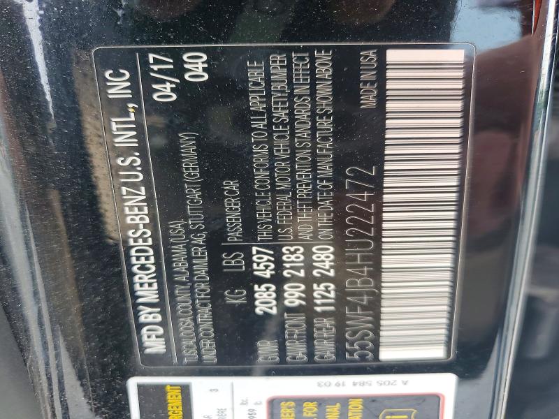 Продаж на аукціоні авто 2017 Mercedes-benz C, vin: 55SWF4JB4HU222472, номер лоту: 58009746