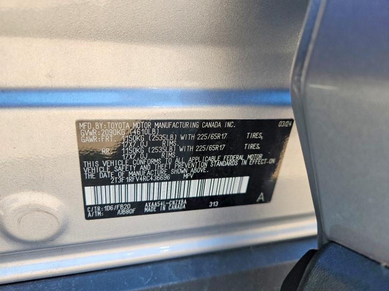 59180646 :رقم المزاد ، 2T3F1RFV4RC436696 vin ، 2024 Toyota Rav4 مزاد بيع