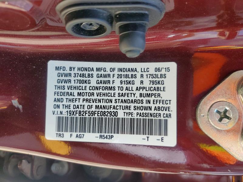 Продаж на аукціоні авто 2015 Honda Civic, vin: 19XFB2F59FE082930, номер лоту: 58452506