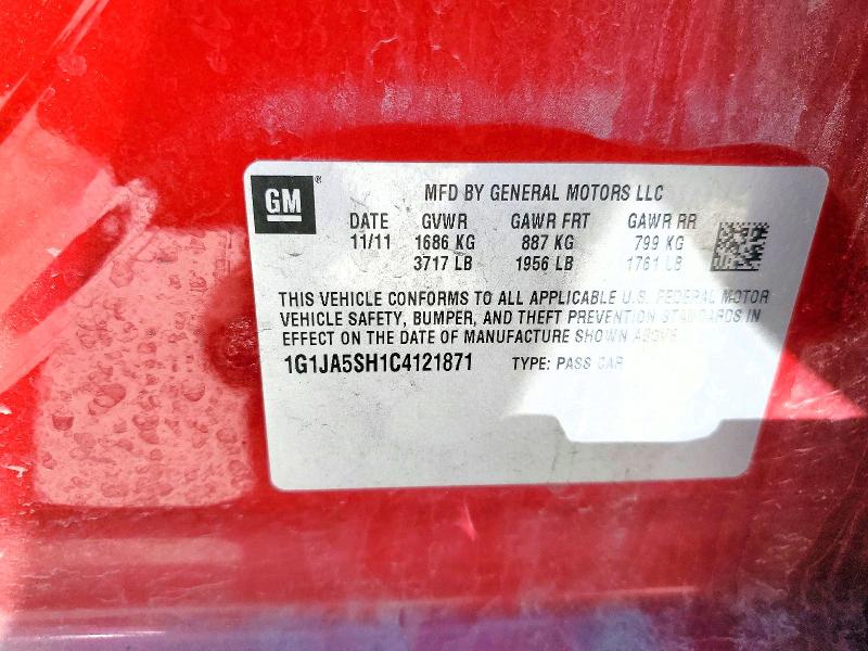 2012 Chevrolet Sonic მანქანა იყიდება აუქციონზე, vin: 1G1JA5SH1C4121871, აუქციონის ნომერი: 57724646