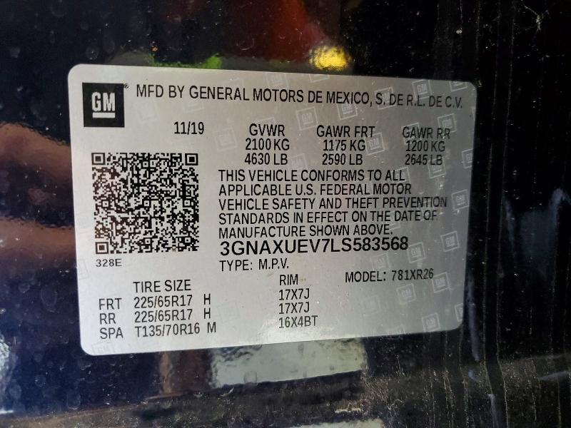 2020 Chevrolet Equinox მანქანა იყიდება აუქციონზე, vin: 3GNAXUEV7LS583568, აუქციონის ნომერი: 56273826