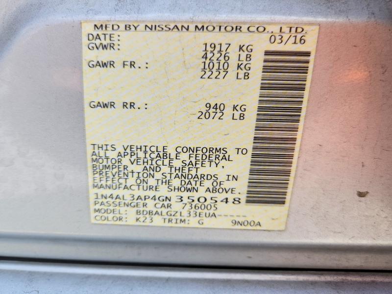 57521226 :رقم المزاد ، 1N4AL3AP4GN350548 vin ، 2016 Nissan Altima مزاد بيع