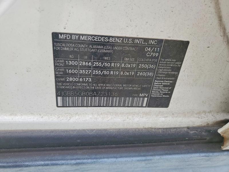 Aukcja sprzedaży 2011 Mercedes-benz Ml, vin: 4JGBB5GB0BA723136, numer aukcji: 55786666