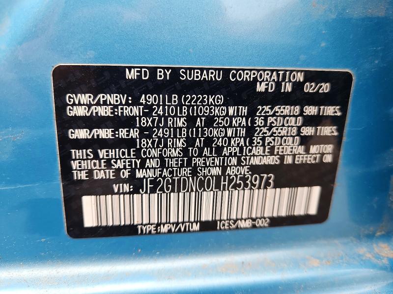 Aukcja sprzedaży 2020 Subaru Crosstrek, vin: JF2GTDNC0LH253973, numer aukcji: 58540936