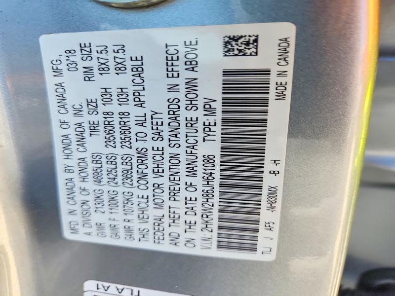 56655246 :رقم المزاد ، 2HKRW2H86JH641086 vin ، 2018 Honda Cr-v مزاد بيع