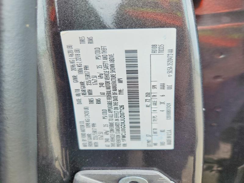 56691046 :رقم المزاد ، 1FMCU0GDXJUD07126 vin ، 2018 Ford Escape مزاد بيع