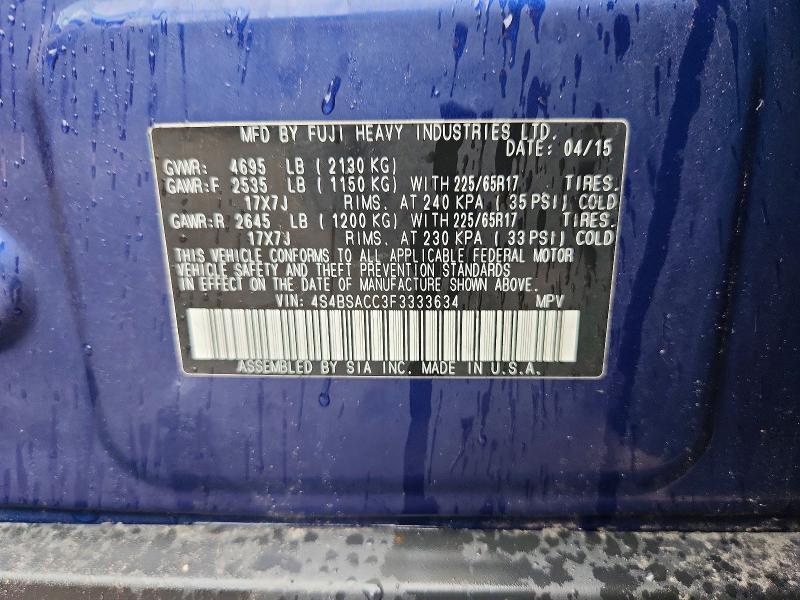 2015 Subaru Outback მანქანა იყიდება აუქციონზე, vin: 4S4BSACC3F3333634, აუქციონის ნომერი: 56281336