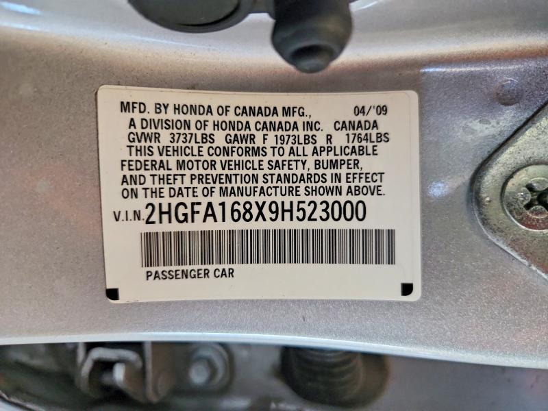 2009 Honda Civic მანქანა იყიდება აუქციონზე, vin: 2HGFA168X9H523000, აუქციონის ნომერი: 97682945