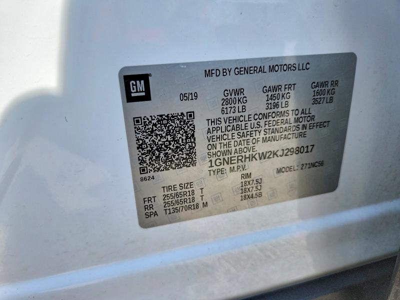 2019 Chevrolet Traverse მანქანა იყიდება აუქციონზე, vin: 1GNERHKW2KJ298017, აუქციონის ნომერი: 57136706