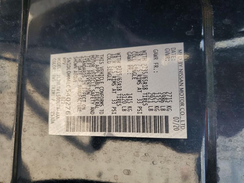55680836 :رقم المزاد ، 5N1DL0MM4LC540276 vin ، 2020 Infiniti Qx60 مزاد بيع