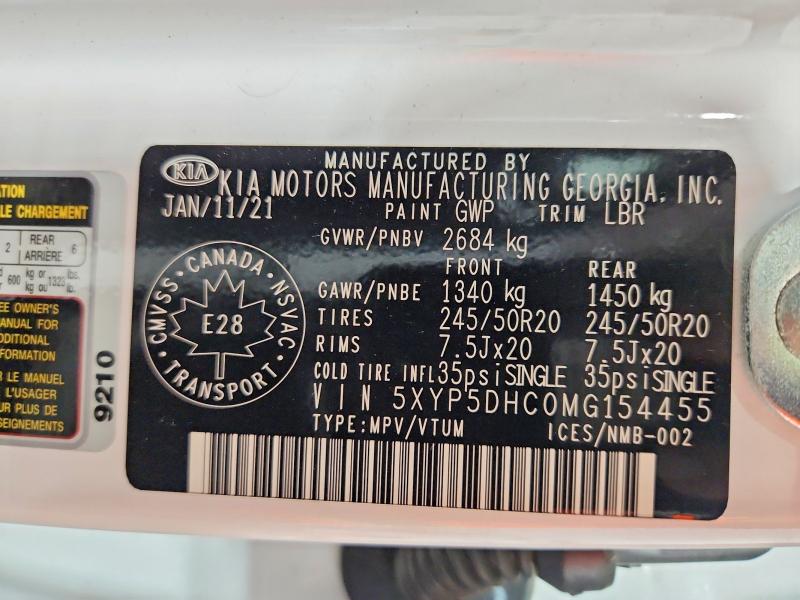 57043656 :رقم المزاد ، 5XYP5DHC0MG154455 vin ، 2021 Kia Telluride مزاد بيع
