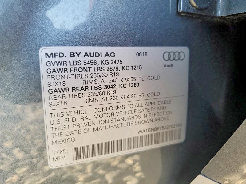 Aukcja sprzedaży 2018 Audi Q5, vin: WA1BNBFY5J2203145, numer aukcji: 58419476