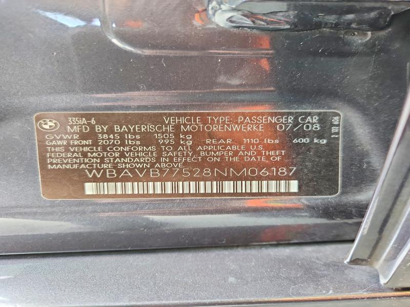 57711086 :رقم المزاد ، WBAVB77528NM06187 vin ، 2008 Bmw 335 مزاد بيع