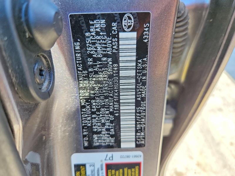 56118416 :رقم المزاد ، 4T1BF1FK4HU301148 vin ، 2017 Toyota Camry مزاد بيع