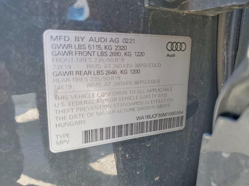 2021 Audi Q3 მანქანა იყიდება აუქციონზე, vin: WA1BUCF36M1085954, აუქციონის ნომერი: 56858906