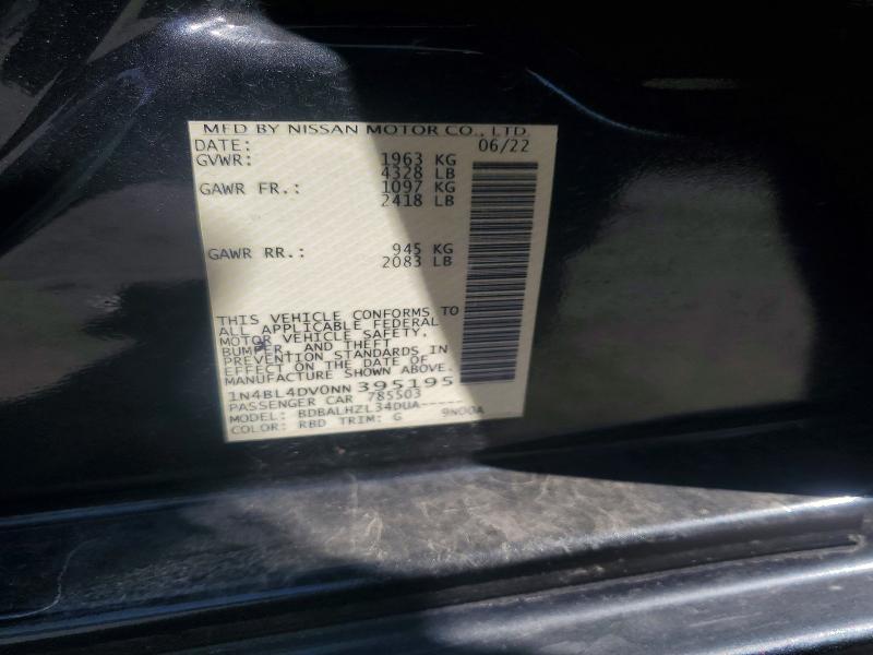 Aukcja sprzedaży 2022 Nissan Altima, vin: 1N4BL4DV0NN395195, numer aukcji: 57601056