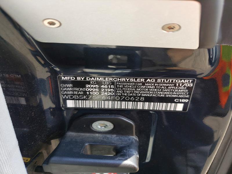 Продаж на аукціоні авто 2004 Mercedes-benz Sl, vin: WDBSK75F64F070628, номер лоту: 58988416