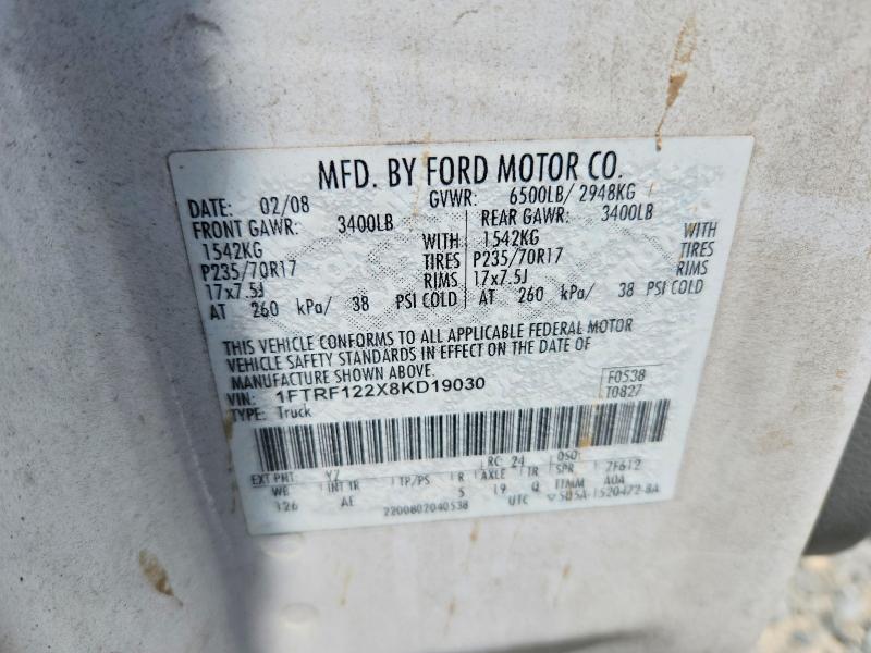 Продажа на аукционе авто 2008 Ford F150, vin: 1FTRF122X8KD19030, номер лота: 85629095