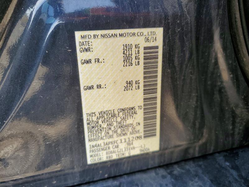 2015 Nissan Altima მანქანა იყიდება აუქციონზე, vin: 1N4AL3APXFC111208, აუქციონის ნომერი: 55839956