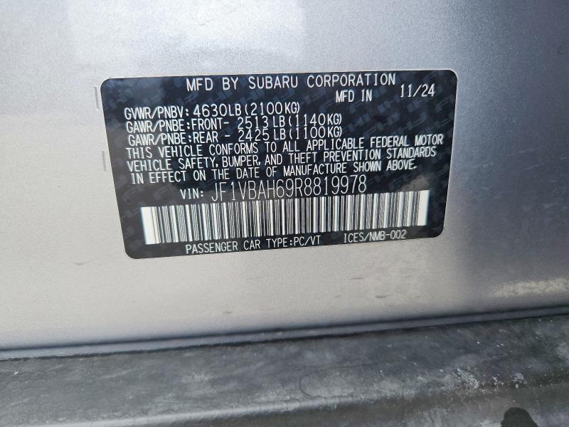 2024 Subaru Wrx მანქანა იყიდება აუქციონზე, vin: JF1VBAH69R8819978, აუქციონის ნომერი: 57558836