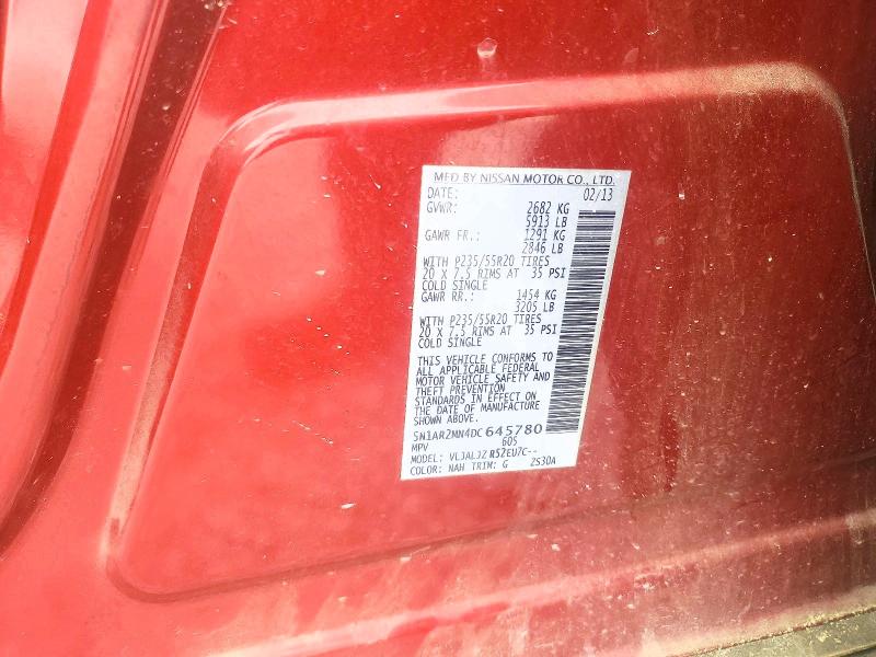 Продаж на аукціоні авто 2013 Nissan Pathfinder, vin: 5N1AR2MN4DC645780, номер лоту: 57486796