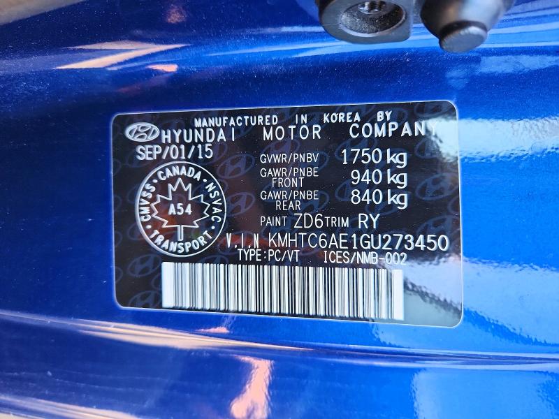 Продажа на аукционе авто 2016 Hyundai Veloster, vin: KMHTC6AE1GU273450, номер лота: 57159816