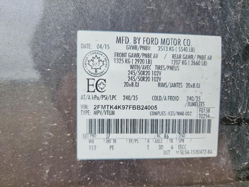 Продаж на аукціоні авто 2015 Ford Edge, vin: 2FMTK4K97FBB24005, номер лоту: 57723346