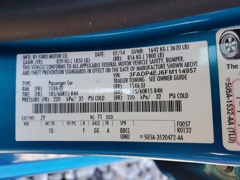 Aukcja sprzedaży 2015 Ford Fiesta, vin: 3FADP4EJ6FM114957, numer aukcji: 57893956