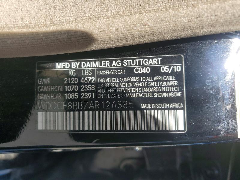 2010 Mercedes-benz C მანქანა იყიდება აუქციონზე, vin: WDDGF8BB7AR126885, აუქციონის ნომერი: 55643316