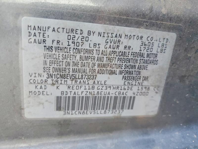 58843016 :رقم المزاد ، 3N1CN8EV5LL873237 vin ، 2020 Nissan Versa مزاد بيع