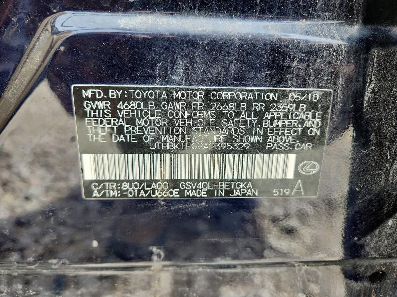 55546666 :رقم المزاد ، JTHBK1EG9A2395329 vin ، 2010 Lexus Es مزاد بيع
