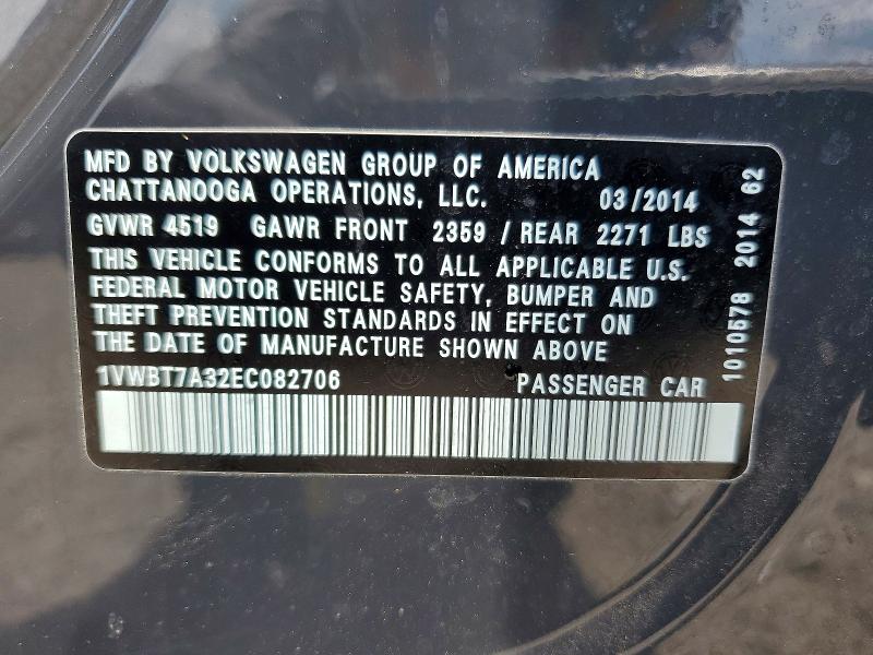 Продаж на аукціоні авто 2014 Volkswagen Passat, vin: 1VWBT7A32EC082706, номер лоту: 58230956