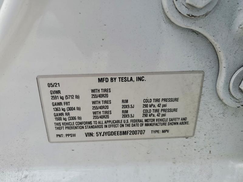 Продажа на аукционе авто 2021 Tesla Model Y, vin: 5YJYGDEE8MF200707, номер лота: 57427036