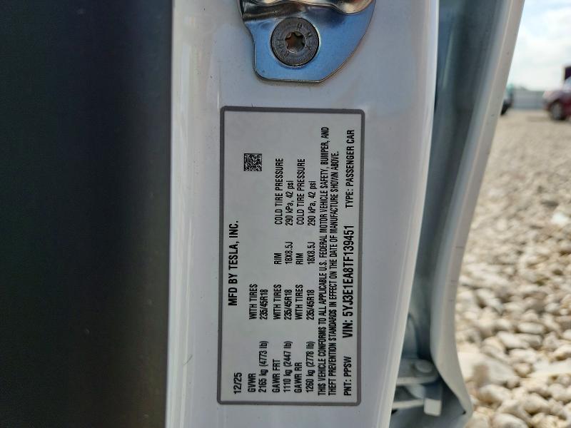 55805666 :رقم المزاد ، 5YJ3E1EA8TF139451 vin ، 2026 Tesla Model 3 مزاد بيع