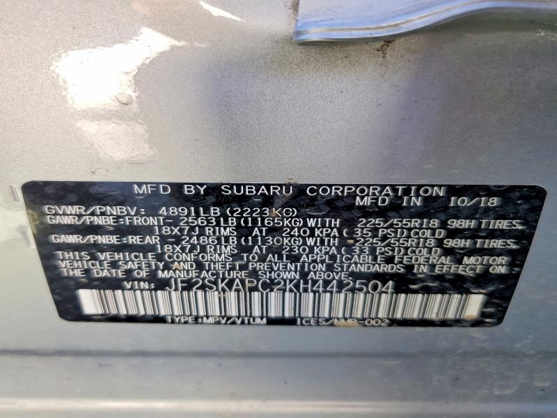 Aukcja sprzedaży 2019 Subaru Forester, vin: JF2SKAPC2KH442504, numer aukcji: 57273926
