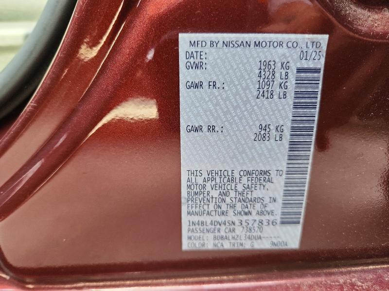 Aukcja sprzedaży 2025 Nissan Altima, vin: 1N4BL4DV4SN357836, numer aukcji: 58242466
