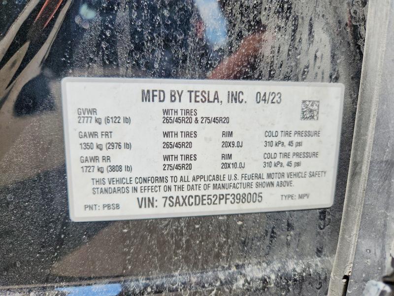 Продажа на аукционе авто 2023 Tesla Model X, vin: 7SAXCDE52PF398005, номер лота: 56858396