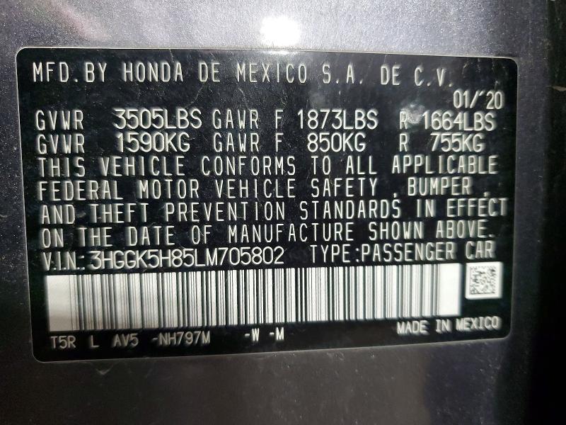 2020 Honda Fit მანქანა იყიდება აუქციონზე, vin: 3HGGK5H85LM705802, აუქციონის ნომერი: 56547296
