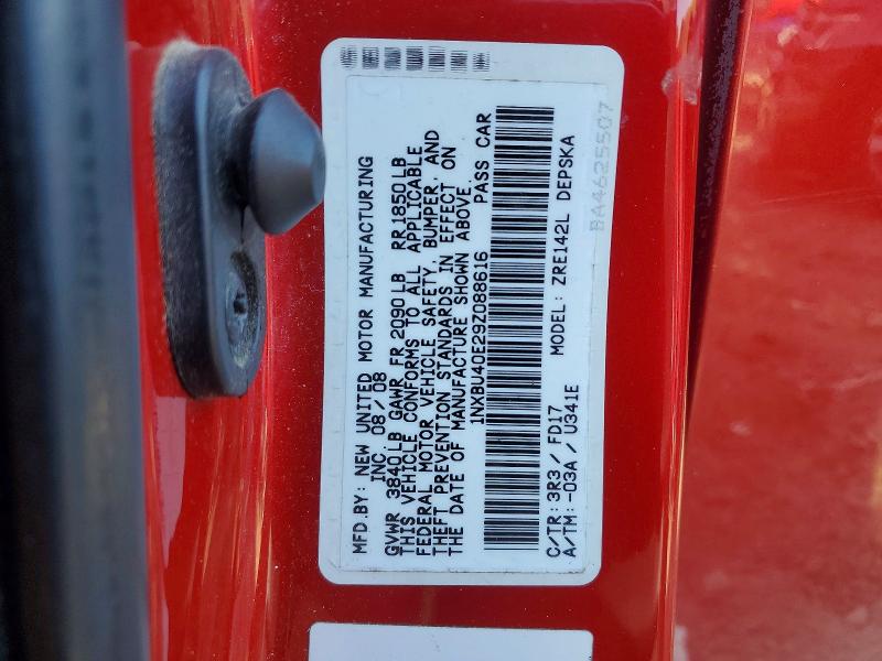 2009 Toyota Corolla მანქანა იყიდება აუქციონზე, vin: 1NXBU40E29Z088616, აუქციონის ნომერი: 56141976