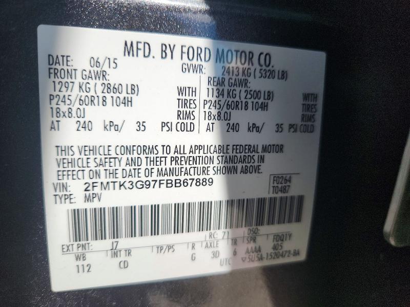 2015 Ford Edge მანქანა იყიდება აუქციონზე, vin: 2FMTK3G97FBB67889, აუქციონის ნომერი: 57879586