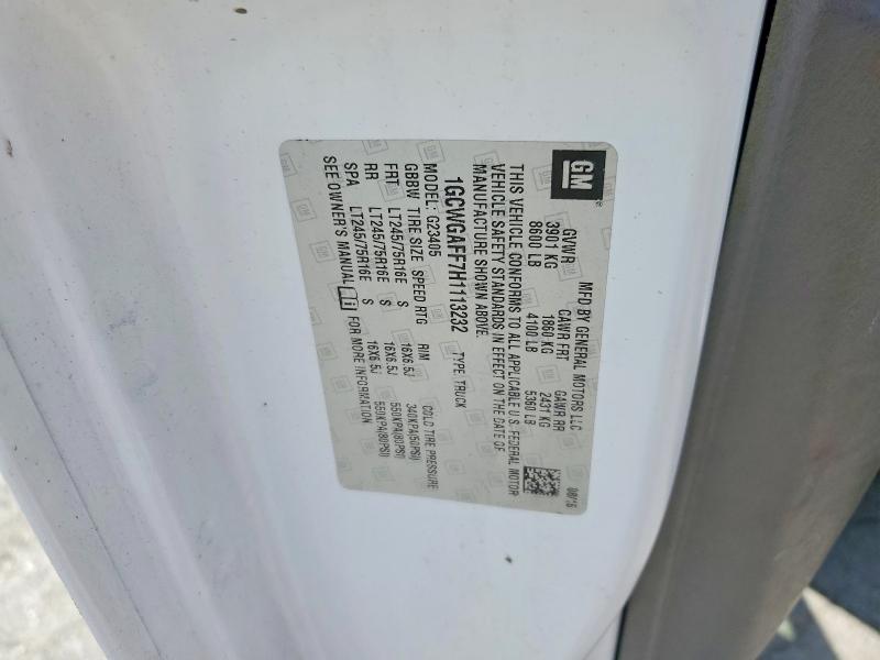 Aukcja sprzedaży 2017 Chevrolet Express G2500, vin: 1GCWGAFF7H1113232, numer aukcji: 58694356