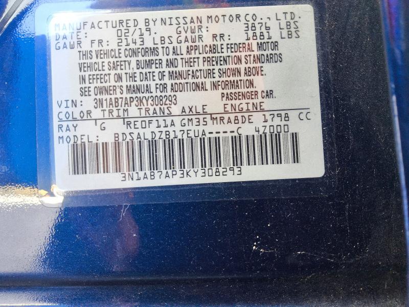 Aukcja sprzedaży 2019 Nissan Sentra, vin: 3N1AB7AP3KY308293, numer aukcji: 58962786