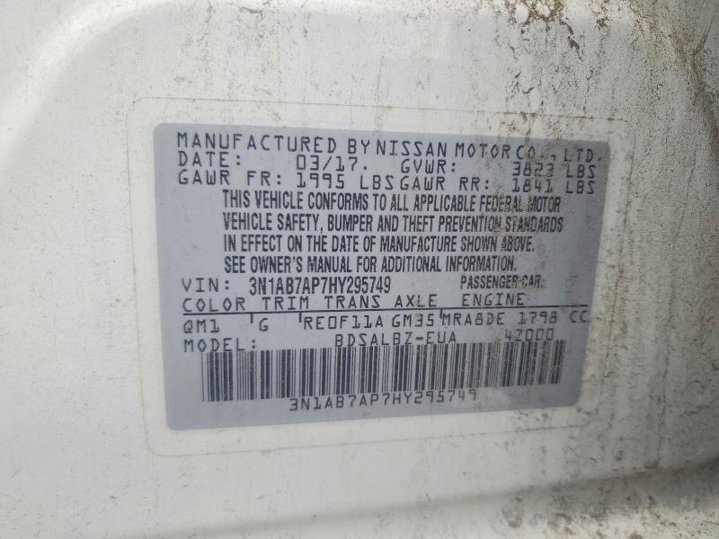 2017 Nissan Sentra მანქანა იყიდება აუქციონზე, vin: 3N1AB7AP7HY295749, აუქციონის ნომერი: 58838046