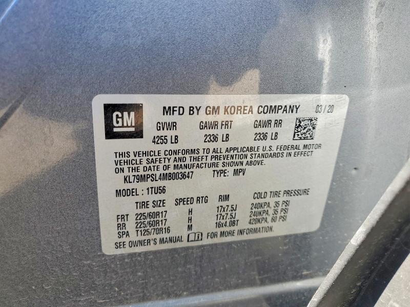 Aukcja sprzedaży 2021 Chevrolet Trailblazer, vin: KL79MPSL4MB003647, numer aukcji: 57972776