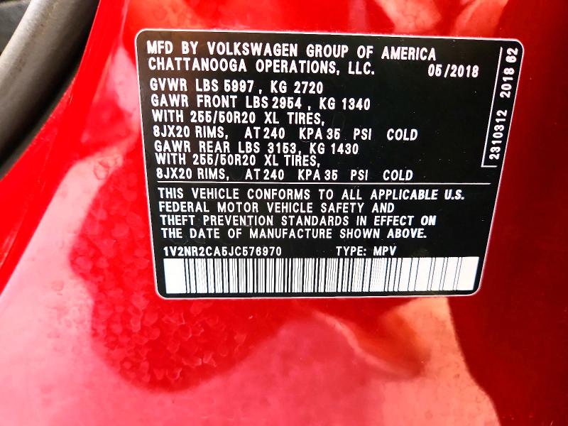Aukcja sprzedaży 2018 Volkswagen Atlas, vin: 1V2NR2CA5JC576970, numer aukcji: 58837316
